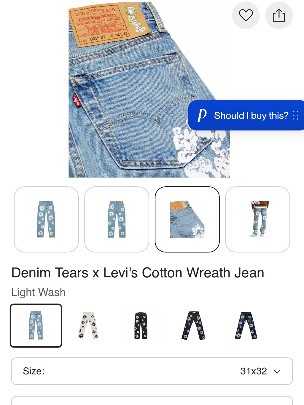 Denim Tears X Levi's Cotton Wreath Straight Leg Unisex Jean